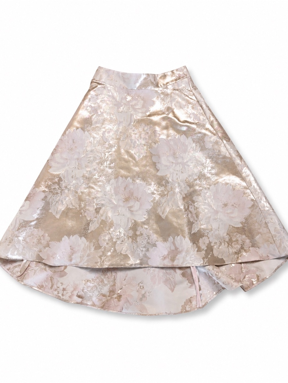 High-Low Floral Jacquard Skirt in Blush Metallic
